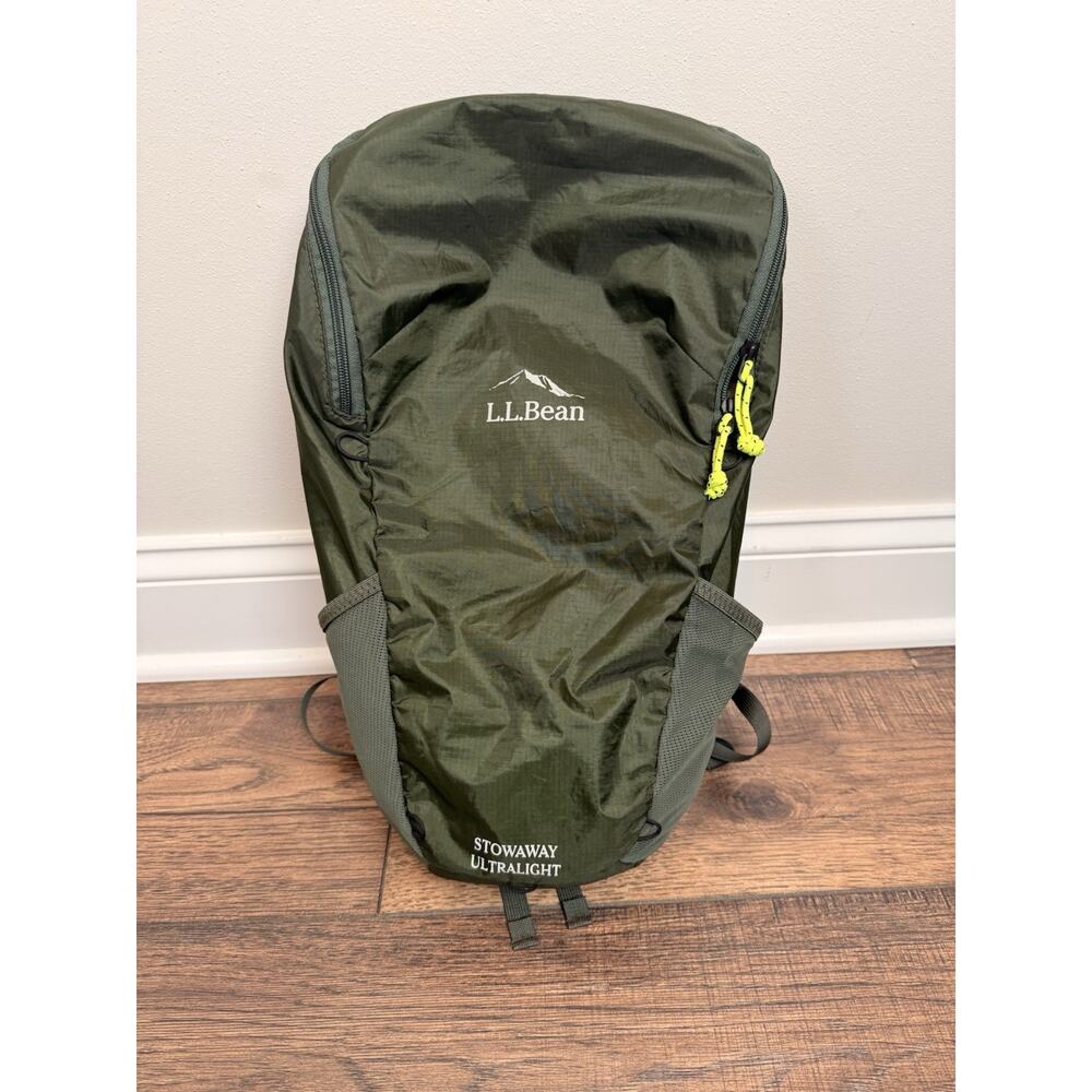 LL Bean Stowaway Ultralight Backpack Olive Green Camp Hike Day Pack Outdoor